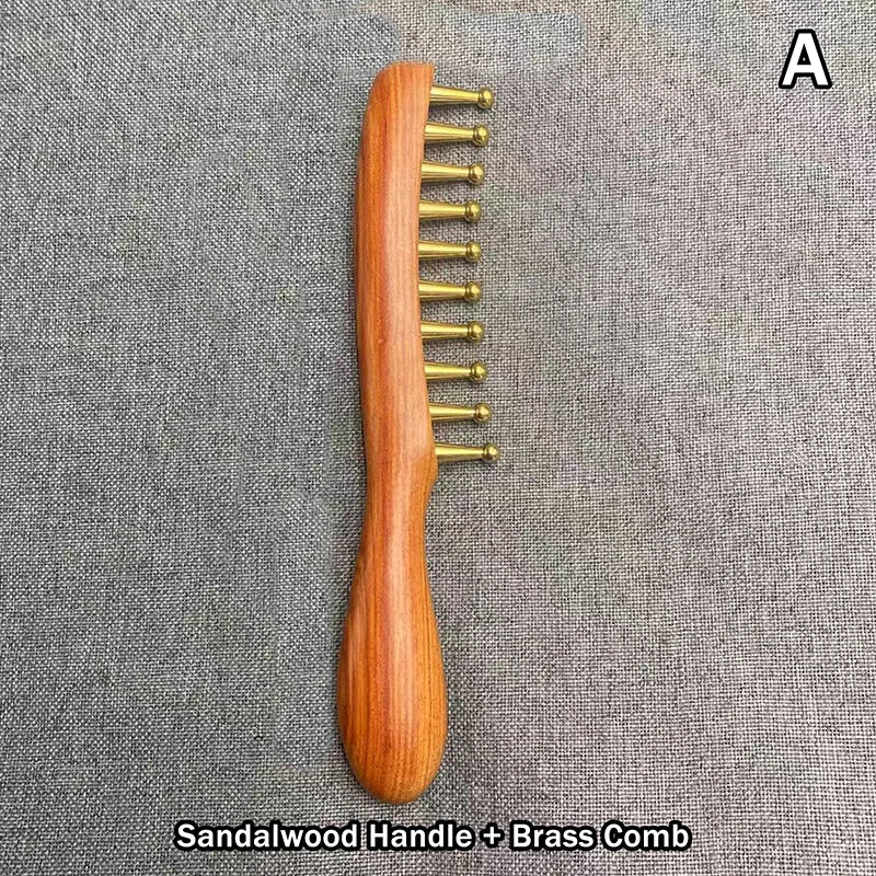 1 Pcs Sandalwood Massage Comb With Wide Teeth Unblocks The Meridians Of The Head The Brass Meridian Scalp And Hair Therapy Comb