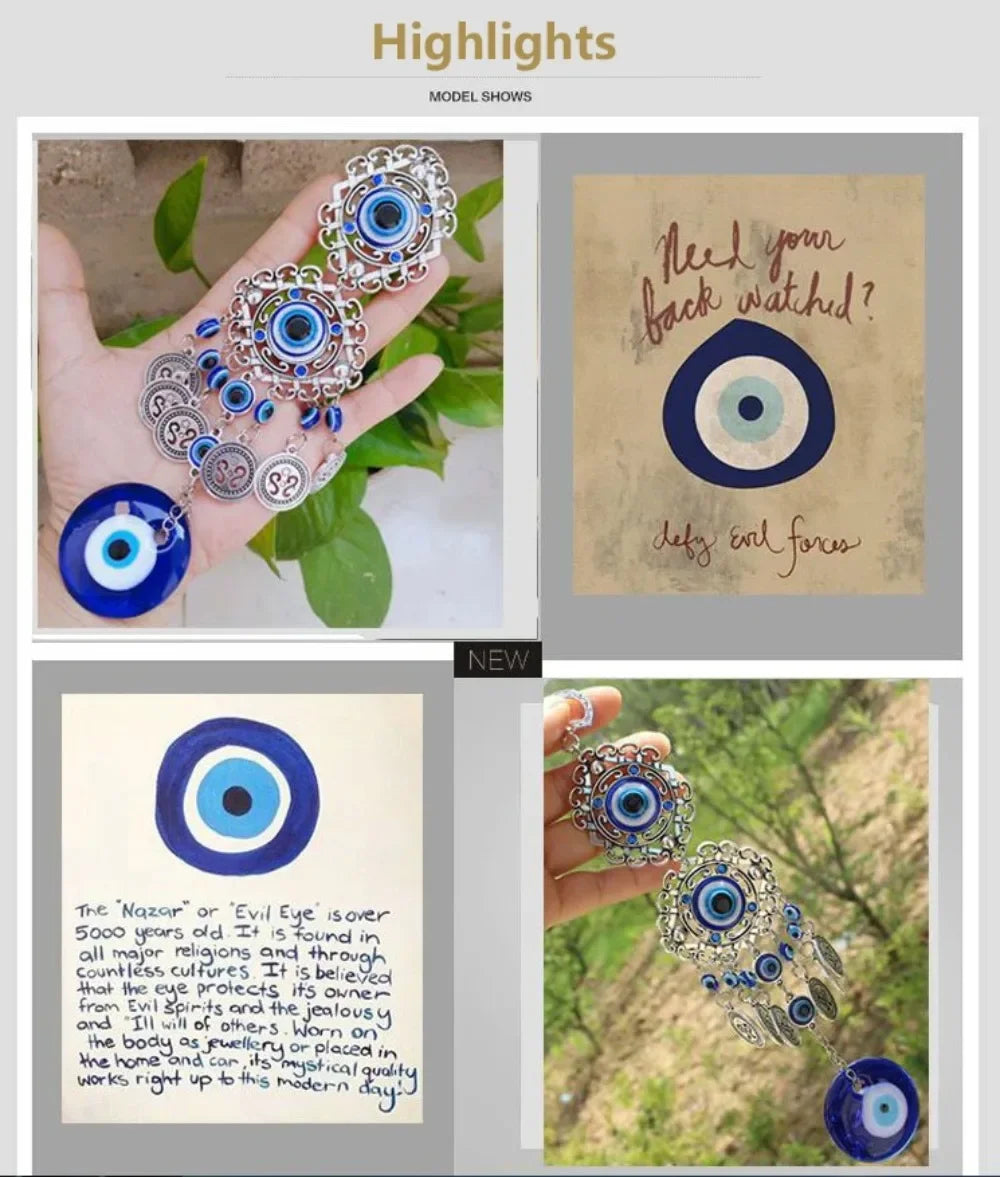 Turkish Blue Evil Eye Wall Hanging Pendant Amulet Lucky Charm Blessing Protection Gift Hamsa Hand Flower for Home Decoration