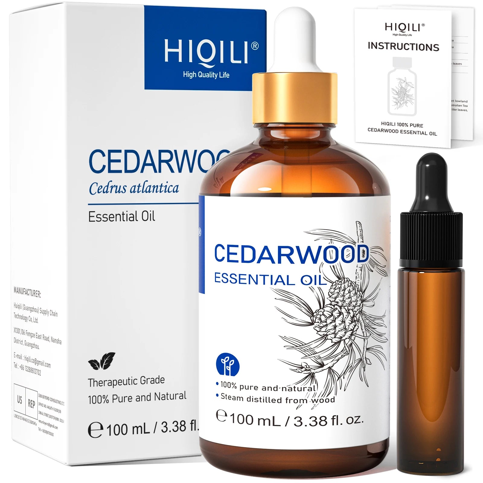 HIQILI 100% Tea Tree Essential Oil 100ml for Aromatherapy Massage DIY Beauty Skin Hair Relaxation Lavender Ginger Sandalwood