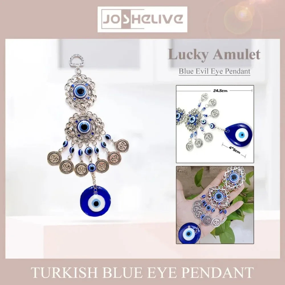 Turkish Blue Evil Eye Wall Hanging Pendant Amulet Lucky Charm Blessing Protection Gift Hamsa Hand Flower for Home Decoration