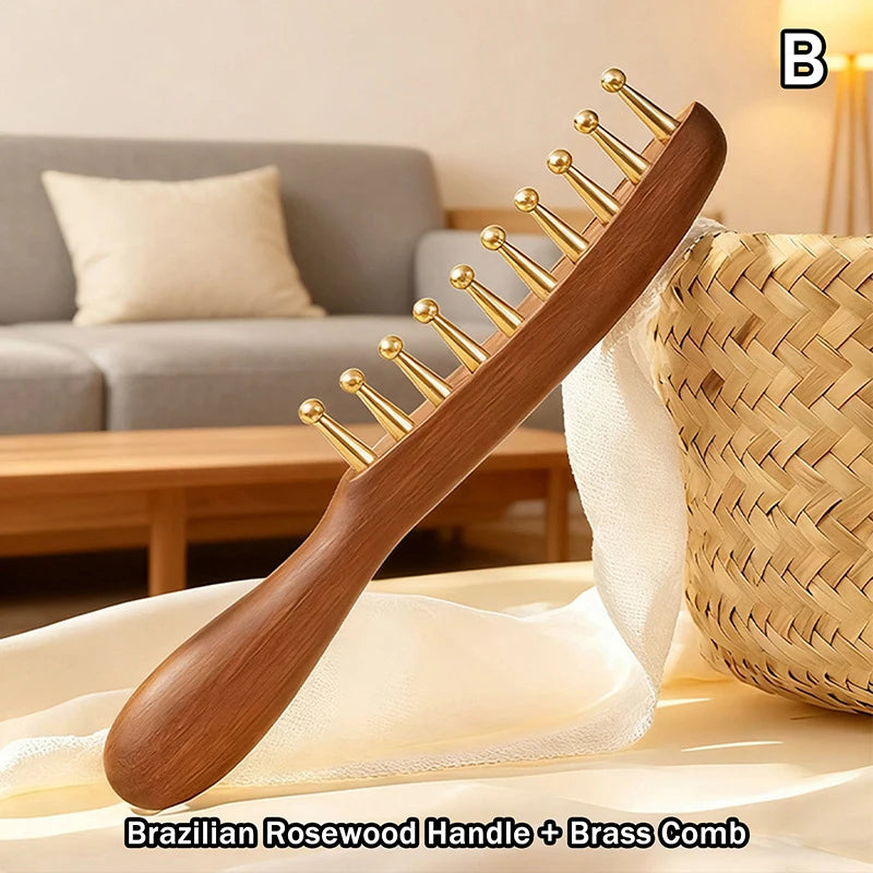 1 Pcs Sandalwood Massage Comb With Wide Teeth Unblocks The Meridians Of The Head The Brass Meridian Scalp And Hair Therapy Comb