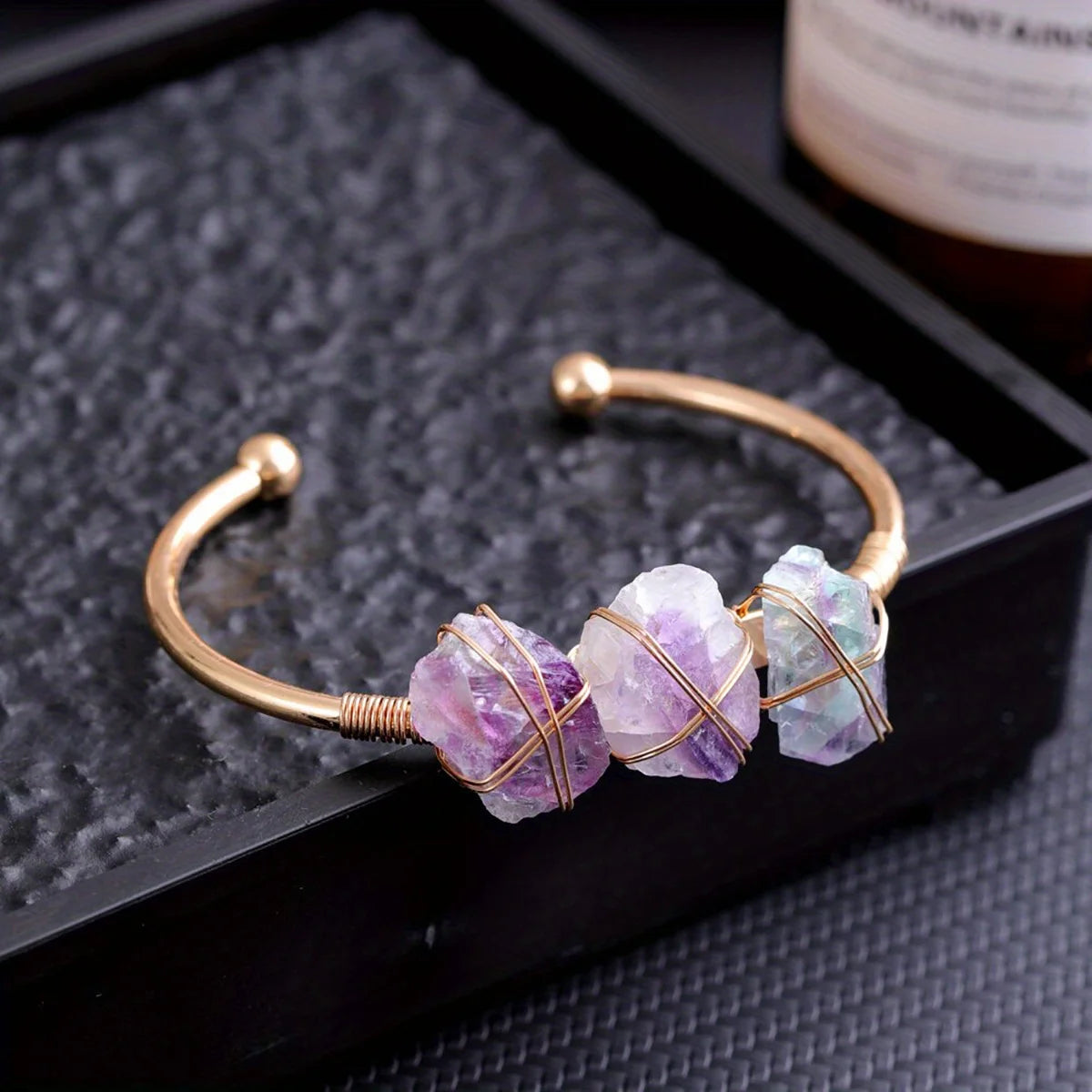 YEEVAA 1pc Natural Crystal Bracelet Irregular Raw Stone Copper Wire Wrapped Chakra Healing Balance Gemstone Bangle Jewelry Gift