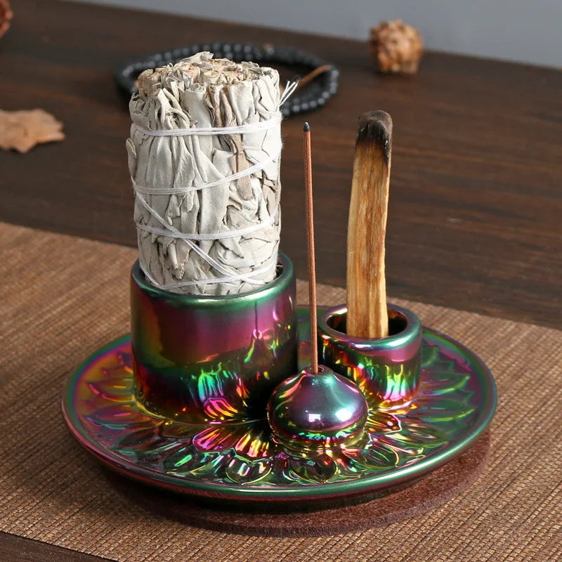 Candle Holder Electroplated Color Incense Burner Palo Santo Holder Sage Holder Incense Holder for Sticks Multifunctional Burner