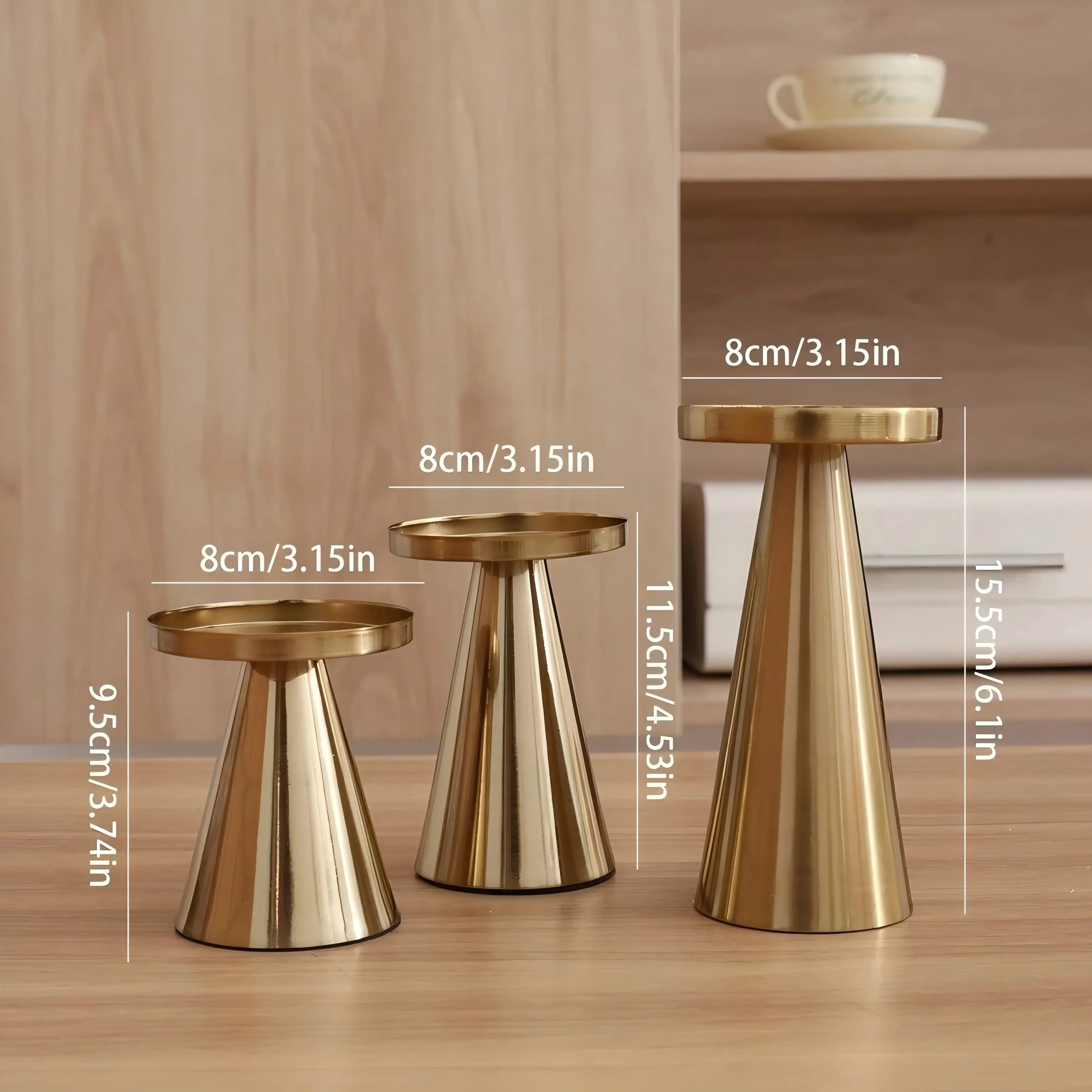 3pcs Candlestick Copper-Plated Tea Candle Light Candlestick Set for Wedding Home Decoration Table Black Candle Holder