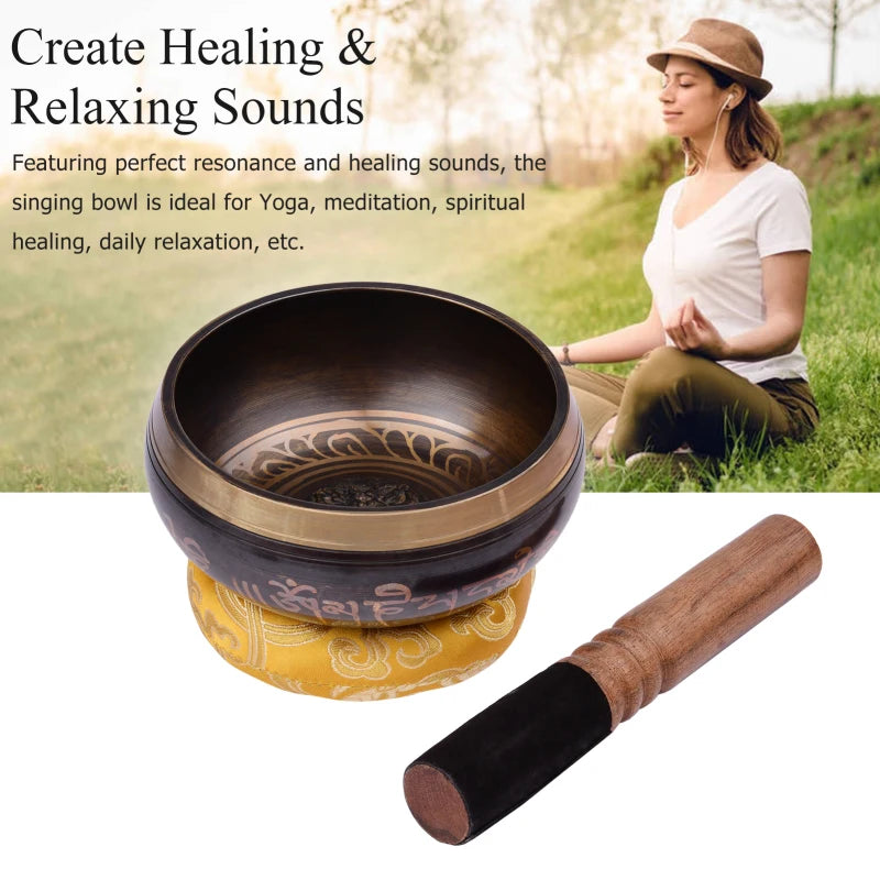 Tibetan Singing Bowl Set with 12.5cm/5inch Handmade Metal Sound Bowl & Soft Cushion & Wooden Striker