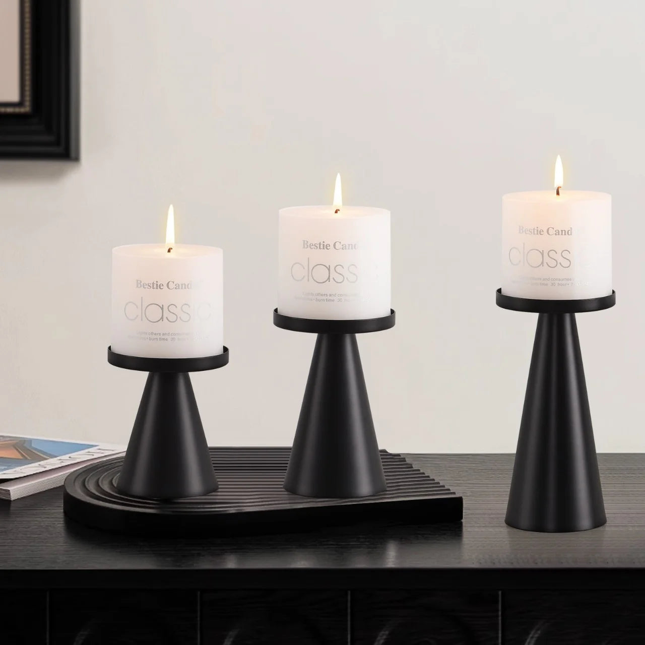 3pcs Candlestick Copper-Plated Tea Candle Light Candlestick Set for Wedding Home Decoration Table Black Candle Holder