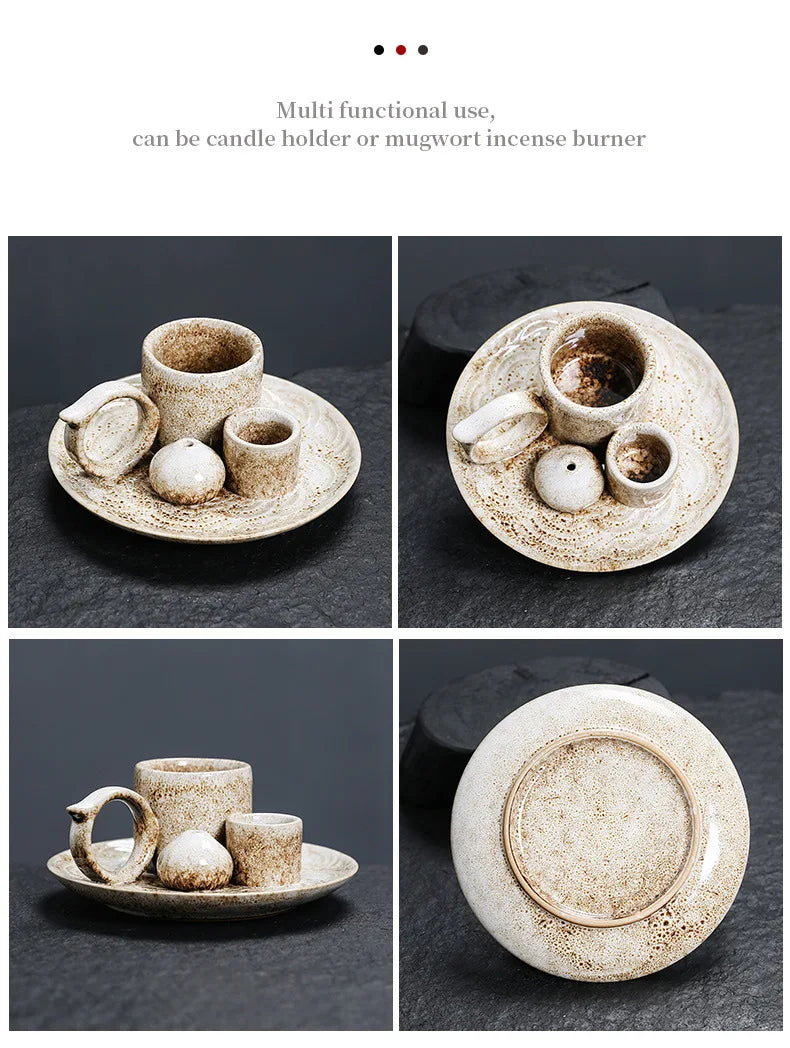 4 in 1 Ceramic Palo Santo Sticks Holder Incense Burner Sage Holder Incense Holders Ash Catcher Tray for Meditation Yoga Room