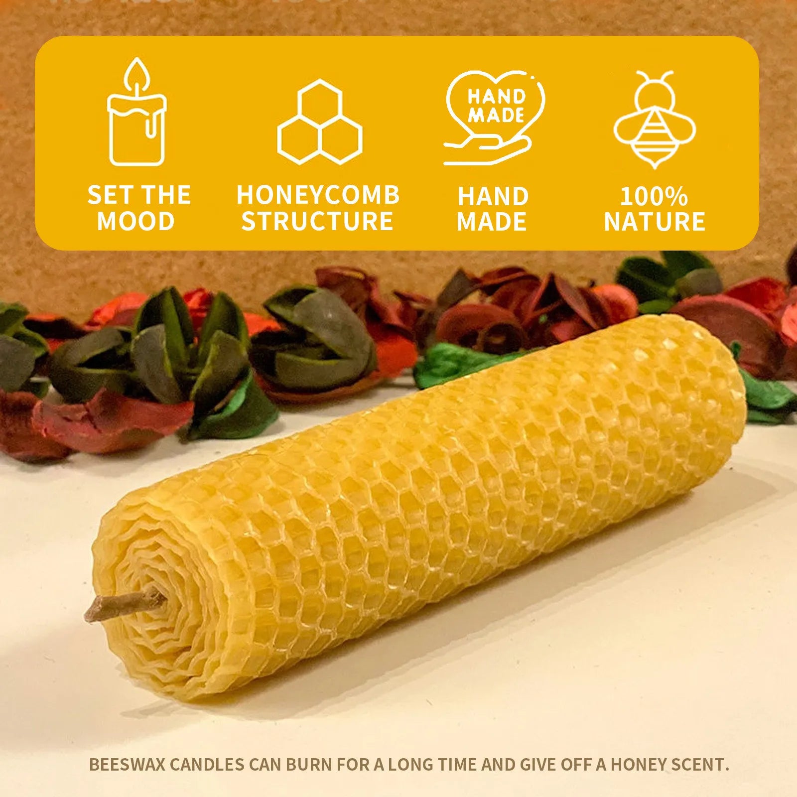 10pcs Natural Beeswax Candles Handmade No Fragrance No Additives Luxury High-End Candles For Candlelight Dinner Wedding Ceremony