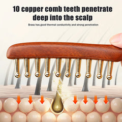 1 Pcs Sandalwood Massage Comb With Wide Teeth Unblocks The Meridians Of The Head The Brass Meridian Scalp And Hair Therapy Comb
