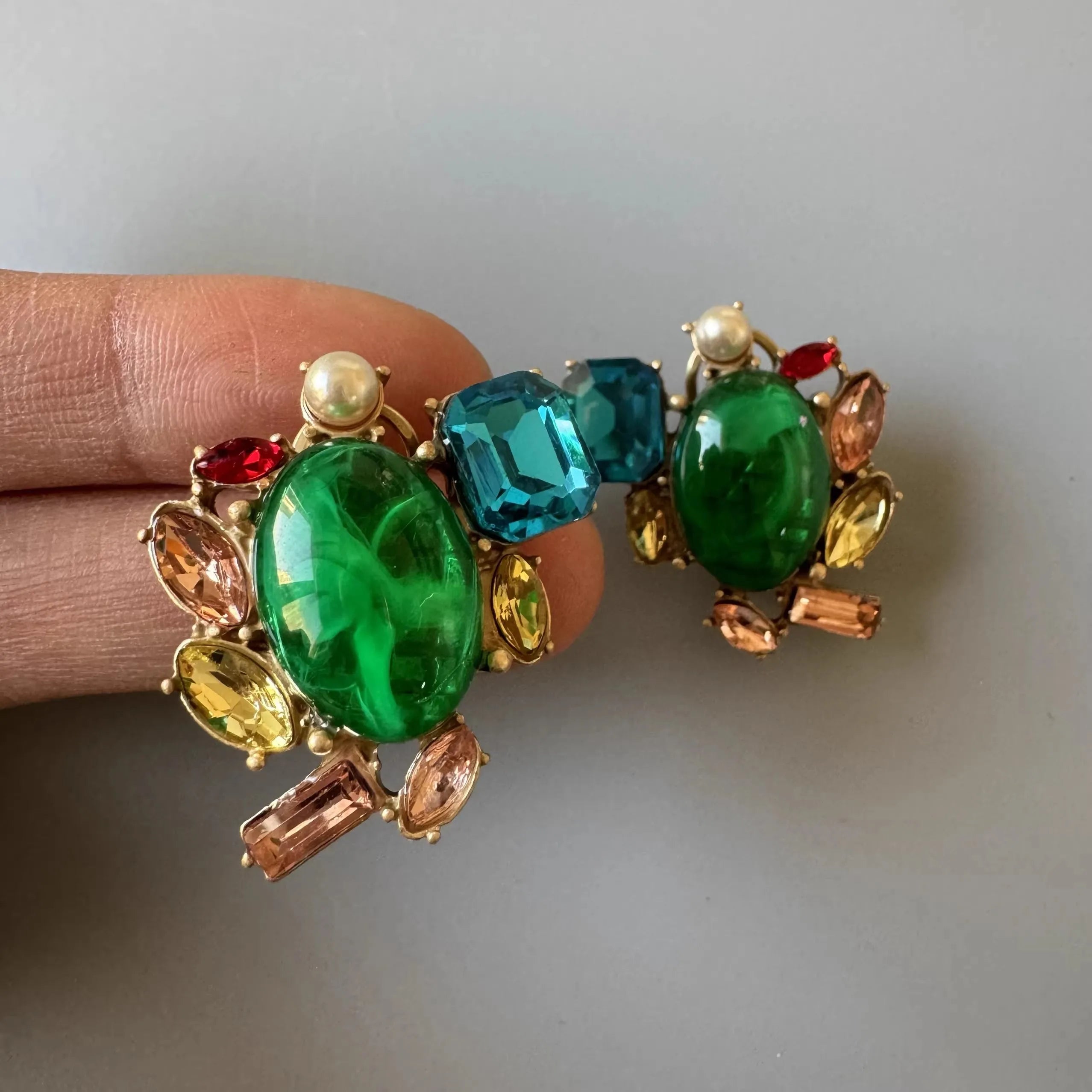 KEQIU Retro Resin Rhinestone Embedded Heavy Necklace Bracelet Earrings Set Elegant Vintage Jewelry Accessory