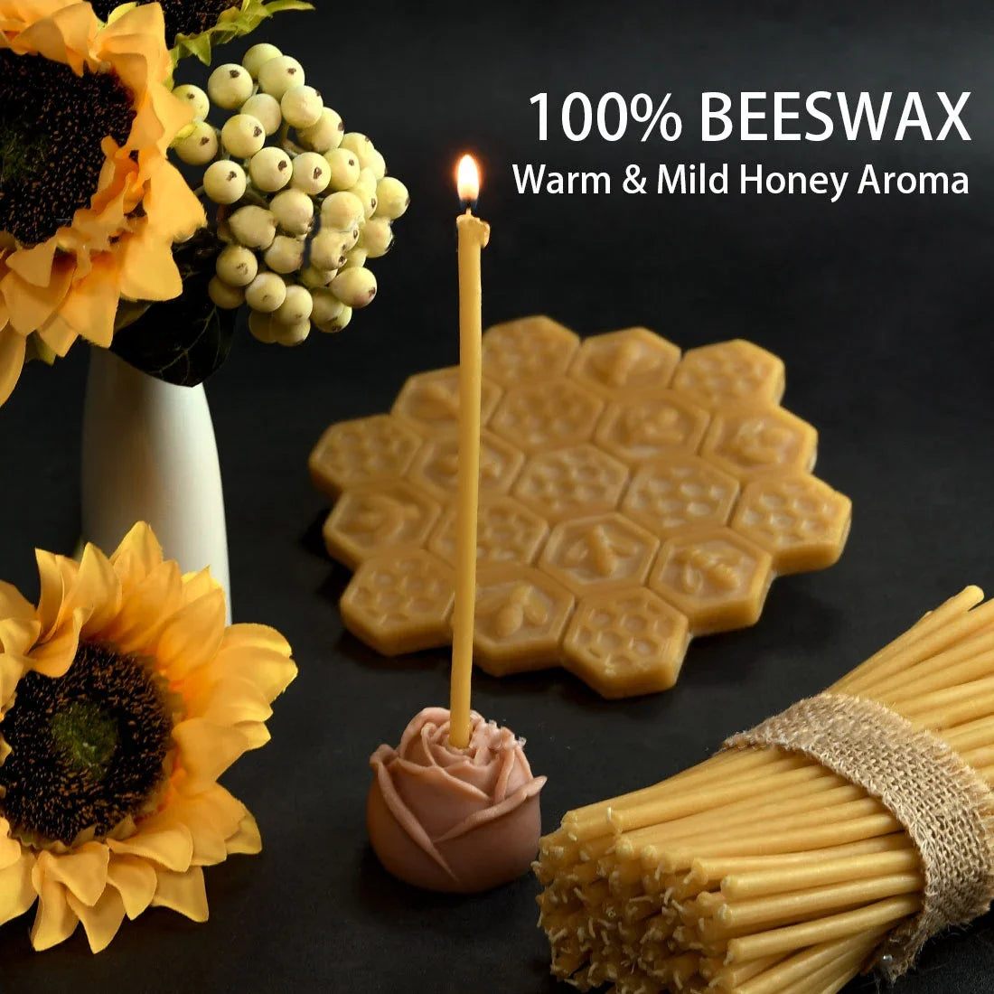 50-300Pcs Natural Beeswax Candles Decorative Hanukkah Candles Beeswax Birthday Candles for Church Prayer Cake Christmas 6.29in