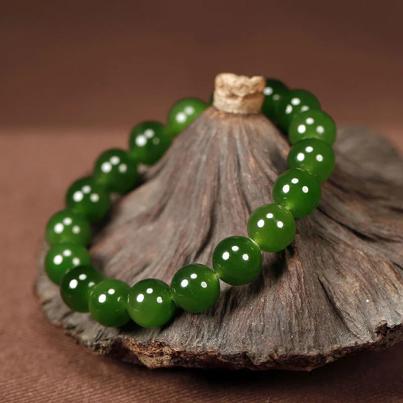 Natural Jade Bracelet Real Hetian Jasper Elastic Beaded Bangles Green Stone Fine Jewelry for Men & Women Couple Bracelets