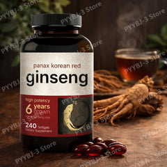 Korean Red Ginseng Panax Extract High Potency 240 Softgels Vegan Natural Energy Immune Support Supplement Suitable for Adults