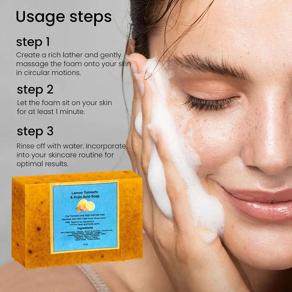 100g Turmeric Hand Made Soap, Lemon Kojic Acid Soap, Shower and Facial Soap  Deep Cleaning For Face Body Skin Care
