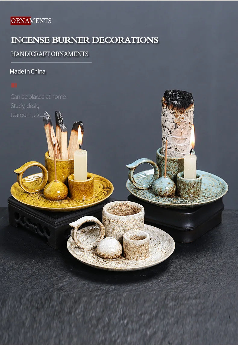 4 in 1 Ceramic Palo Santo Sticks Holder Incense Burner Sage Holder Incense Holders Ash Catcher Tray for Meditation Yoga Room