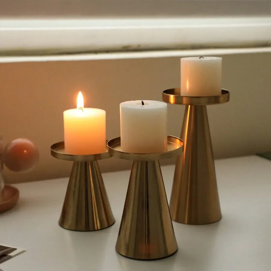 3pcs Candlestick Copper-Plated Tea Candle Light Candlestick Set for Wedding Home Decoration Table Black Candle Holder