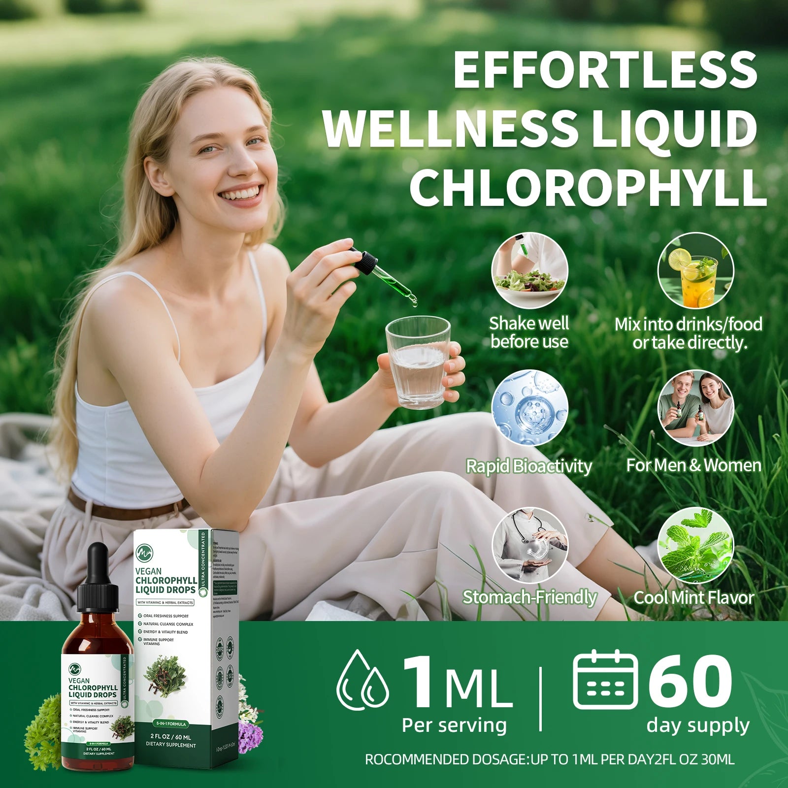 Minch Chlorophyll Liquid Drops 4X Concentrated,Supports Natural Cleansing & Immune Health,Internal Deodorant, Skin & Gut Health