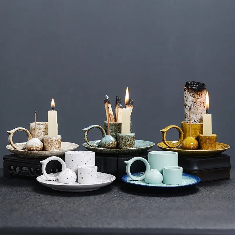 4 in 1 Ceramic Palo Santo Sticks Holder Incense Burner Sage Holder Incense Holders Ash Catcher Tray for Meditation Yoga Room