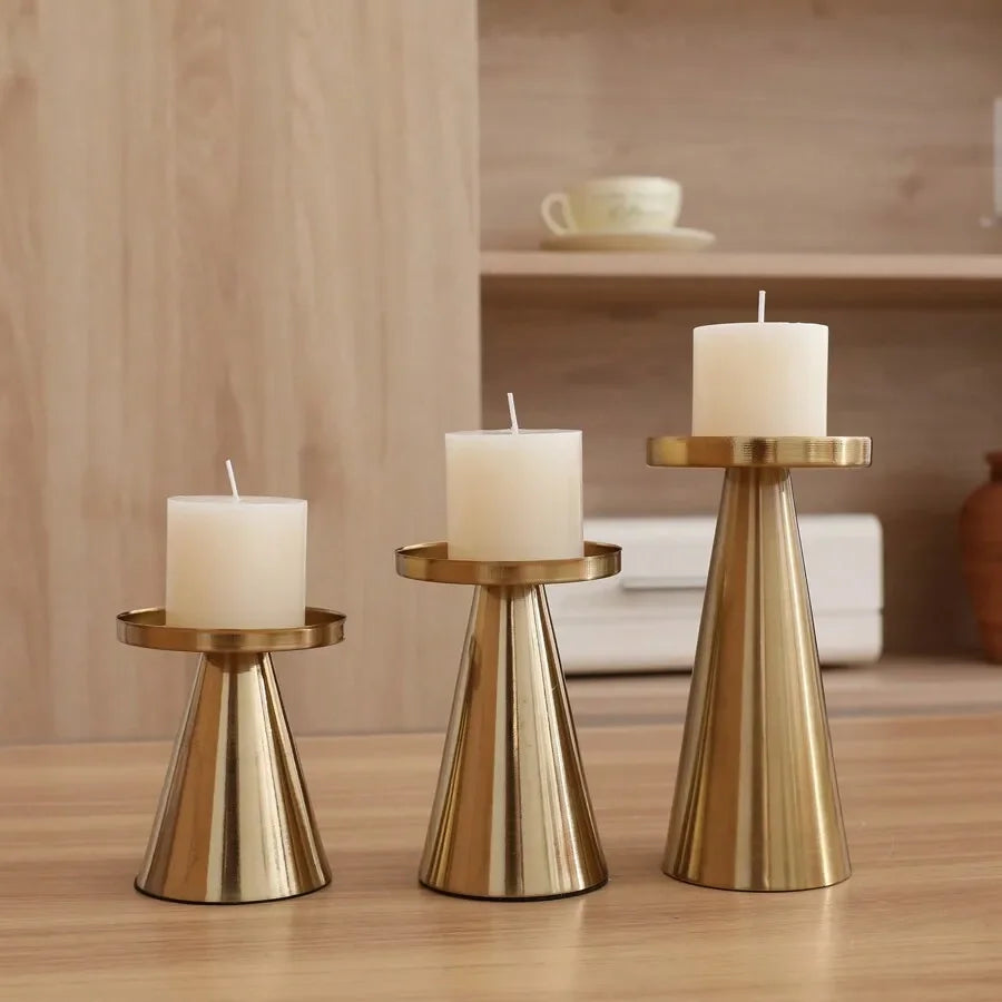 3pcs Candlestick Copper-Plated Tea Candle Light Candlestick Set for Wedding Home Decoration Table Black Candle Holder