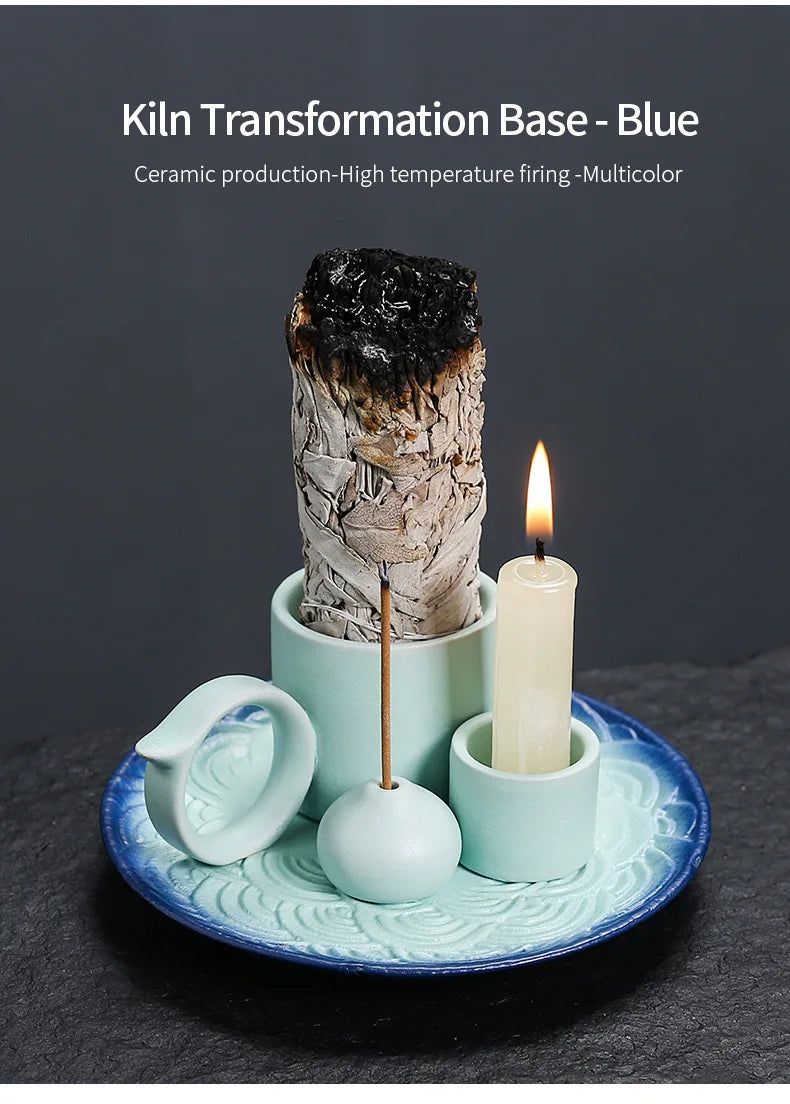 4 in 1 Ceramic Palo Santo Sticks Holder Incense Burner Sage Holder Incense Holders Ash Catcher Tray for Meditation Yoga Room
