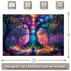 VIKAMA Spiritual Chakra Forest Tapestry Meditation Tree Bohemian Style Living Room Feature Wall Decor Room Accent
