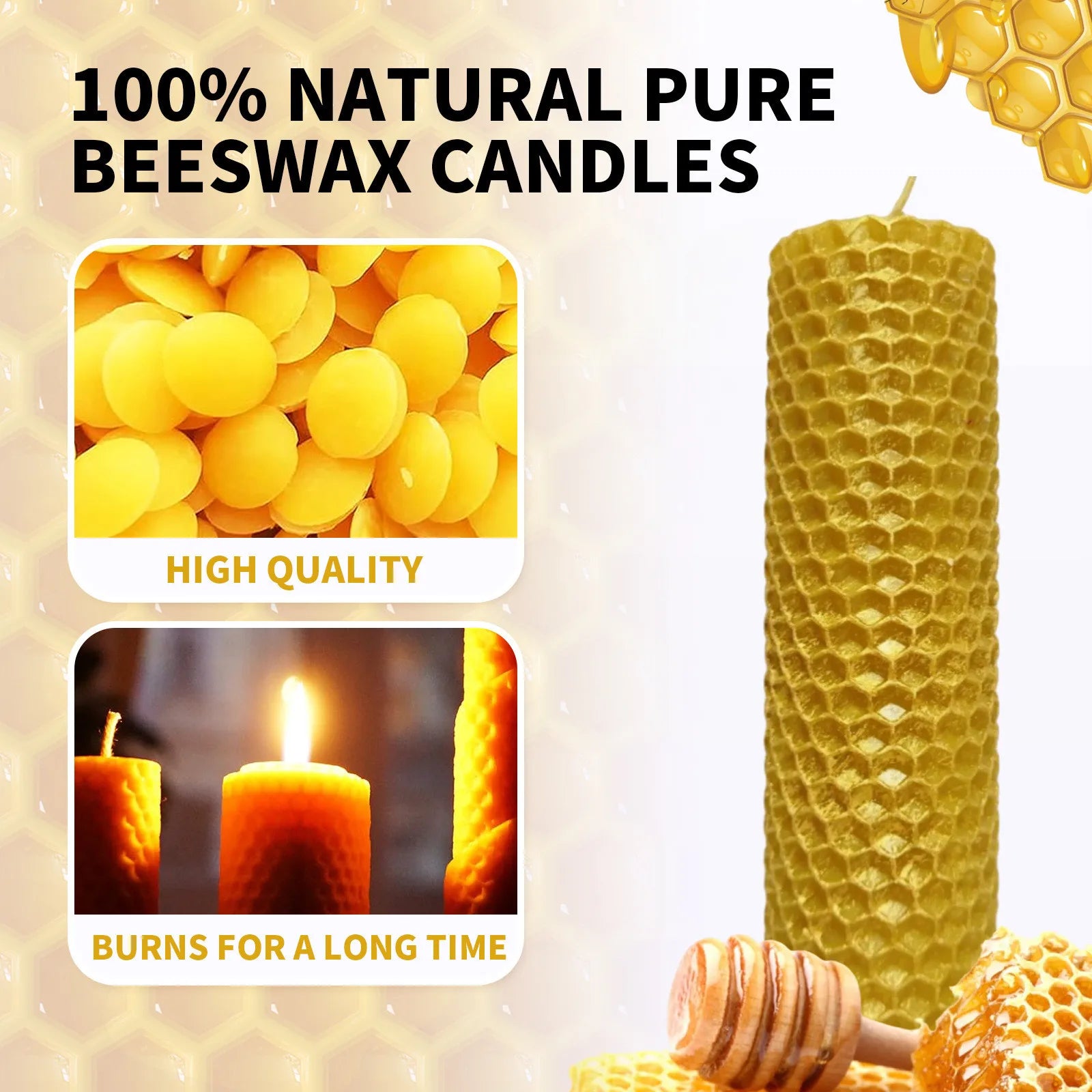 10pcs Natural Beeswax Candles Handmade No Fragrance No Additives Luxury High-End Candles For Candlelight Dinner Wedding Ceremony