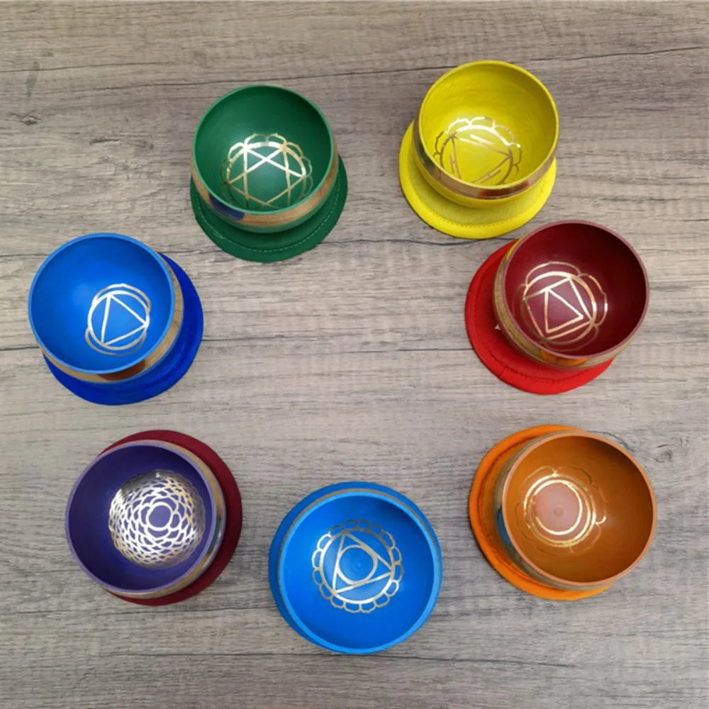 Colorful Nepal Tibetan Singing Bowl Chakras Handmade Copper Buddhist Sound Bowls Therapy Meditation Mindfulness Yoga Ornaments