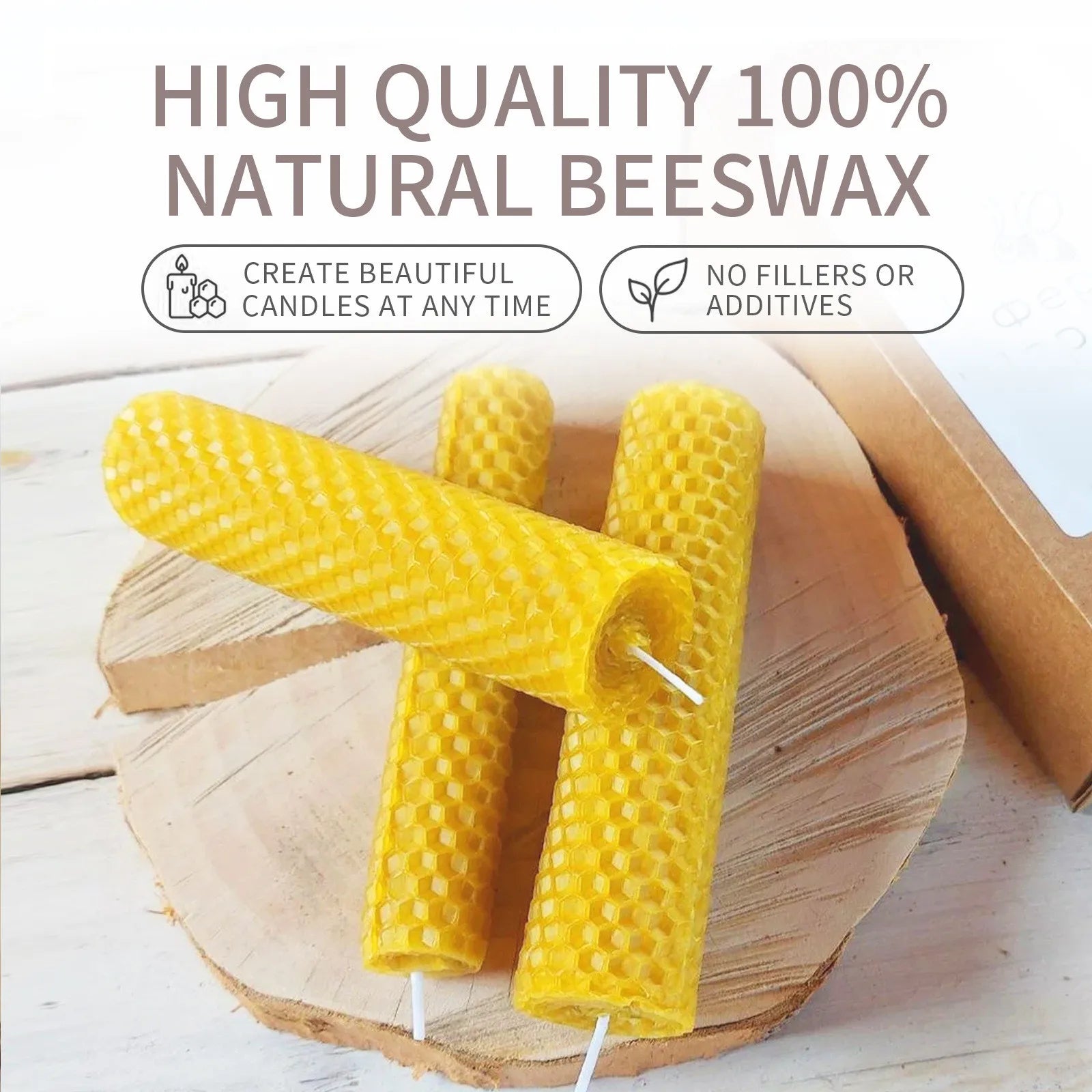 10pcs Natural Beeswax Candles Handmade No Fragrance No Additives Luxury High-End Candles For Candlelight Dinner Wedding Ceremony