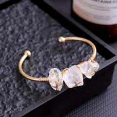 YEEVAA 1pc Natural Crystal Bracelet Irregular Raw Stone Copper Wire Wrapped Chakra Healing Balance Gemstone Bangle Jewelry Gift