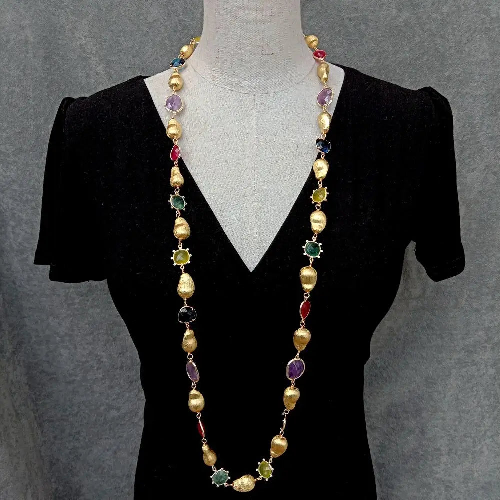 Y·YING Natural Stone Fluorite Lemon Quartz Amethyst Jade Long Necklace Fashion Necklaces 40"