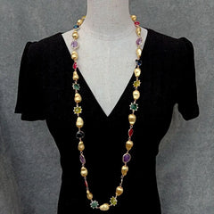 Y·YING Natural Stone Fluorite Lemon Quartz Amethyst Jade Long Necklace Fashion Necklaces 40"