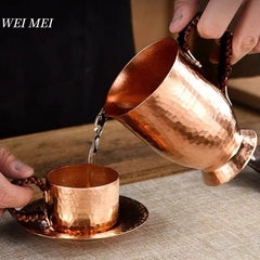 Vintage Pure Copper Mug,With lid Milk Breakfast Coffee Cup,Handcrafted Woven Handle Hammer Texture Home 400ml Tea Cup Tableware