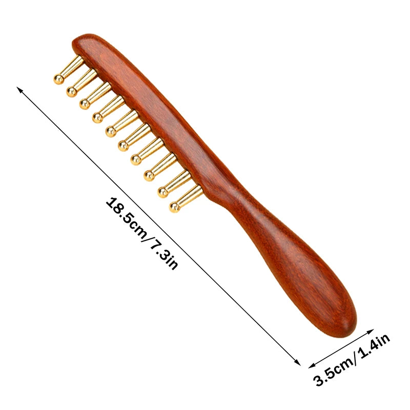 1 Pcs Sandalwood Massage Comb With Wide Teeth Unblocks The Meridians Of The Head The Brass Meridian Scalp And Hair Therapy Comb