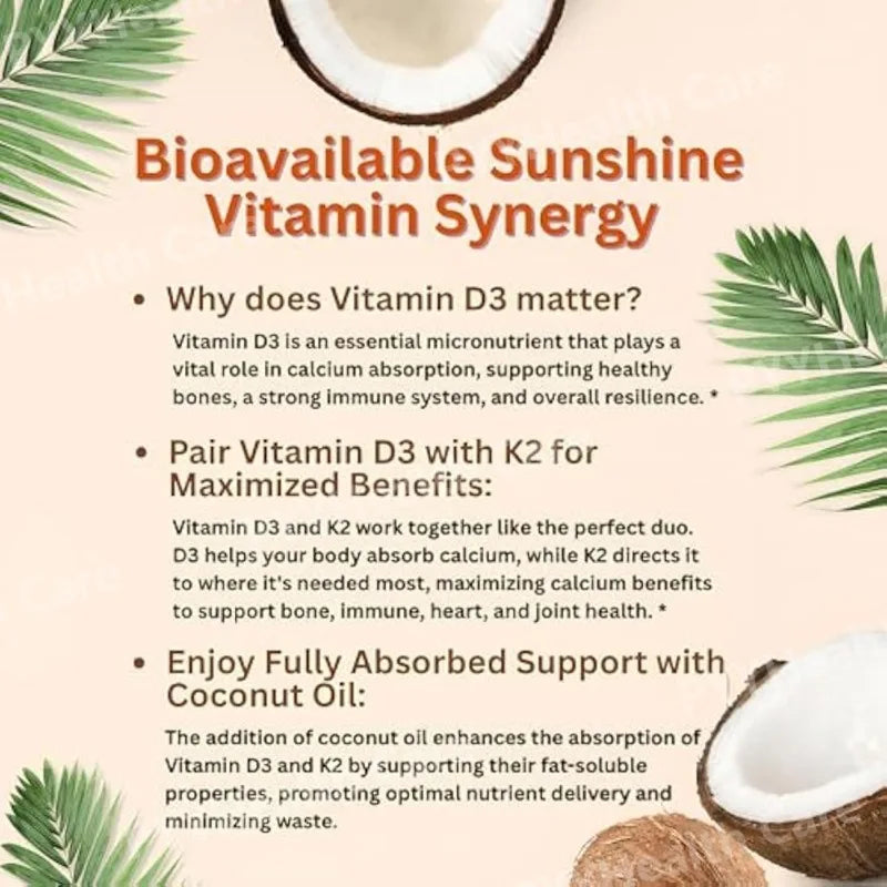 Vitamin D3 10000 IU + K2 MK-7 200 mcg Softgels with Coconut Oil 2-in-1 Vitamin D & K Complex Daily Supplement
