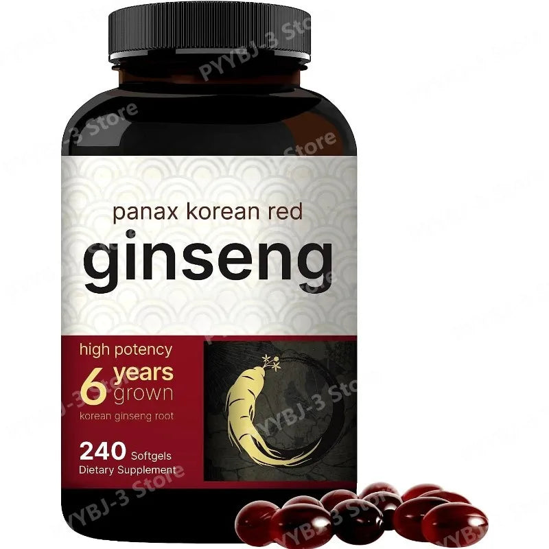 Korean Red Ginseng Panax Extract High Potency 240 Softgels Vegan Natural Energy Immune Support Supplement Suitable for Adults