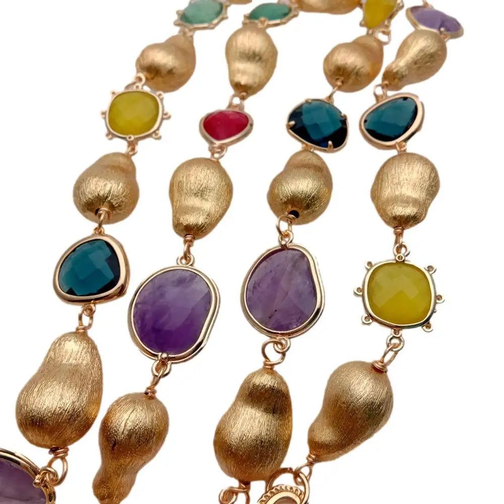 Y·YING Natural Stone Fluorite Lemon Quartz Amethyst Jade Long Necklace Fashion Necklaces 40"