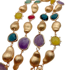 Y·YING Natural Stone Fluorite Lemon Quartz Amethyst Jade Long Necklace Fashion Necklaces 40"